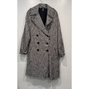 FREE PEOPLE Menswear Plaid Oversized Coat XS S Textured Black White ALTERED READ